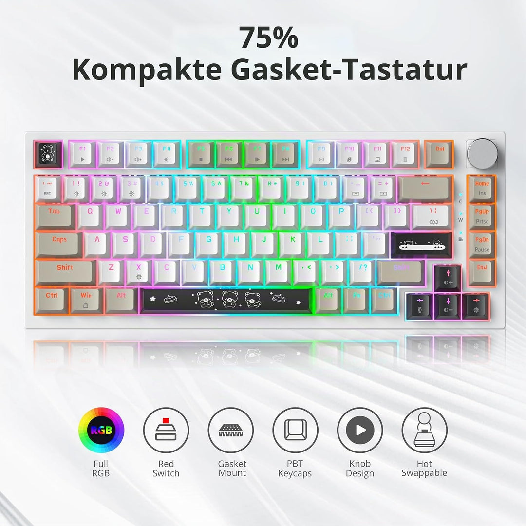 SOLIDEE Verkabelte Mechanische Gaming Tastatur 75 Prozent,hot-swap-fähige Mechanische Tastatur mit G
