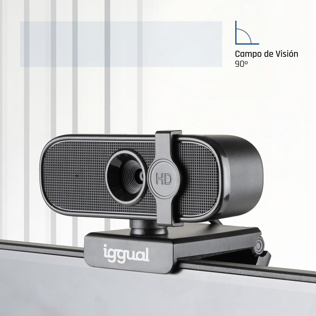 iggual – Full HD 1080p Webcam mit integriertem Mikrofon, USB-PC-Kamera mit Objektivabdeckung und Fle