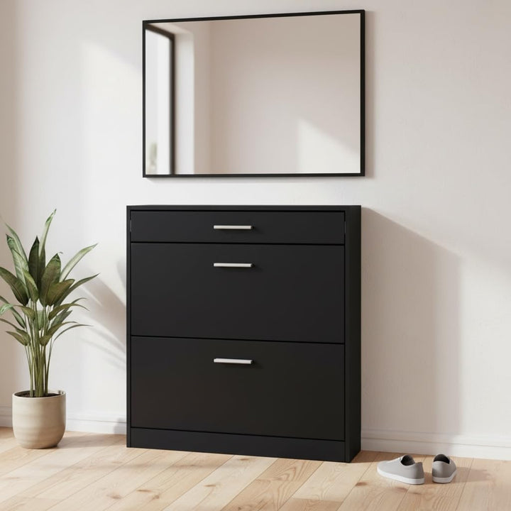 Schuhschrank Roma Schmal mit 2 Klappen und 1 Schublade, Platzsparender Schuhkipper Flurschrank für D