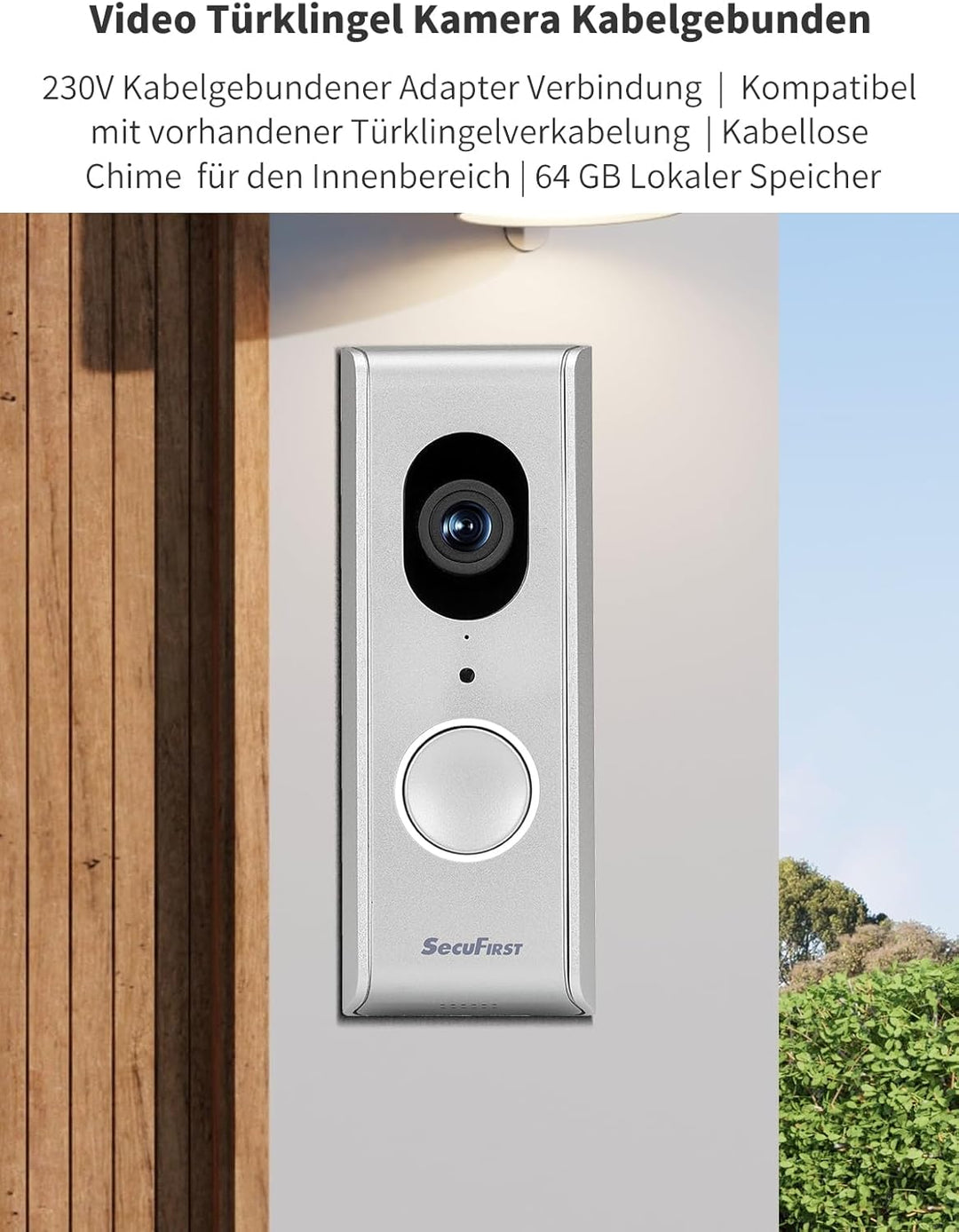 SecuFirst Türklingel mit Kamera mit Chime,Video Türklingel Kabelgebunden,WLAN Klingel Haustür Aussen