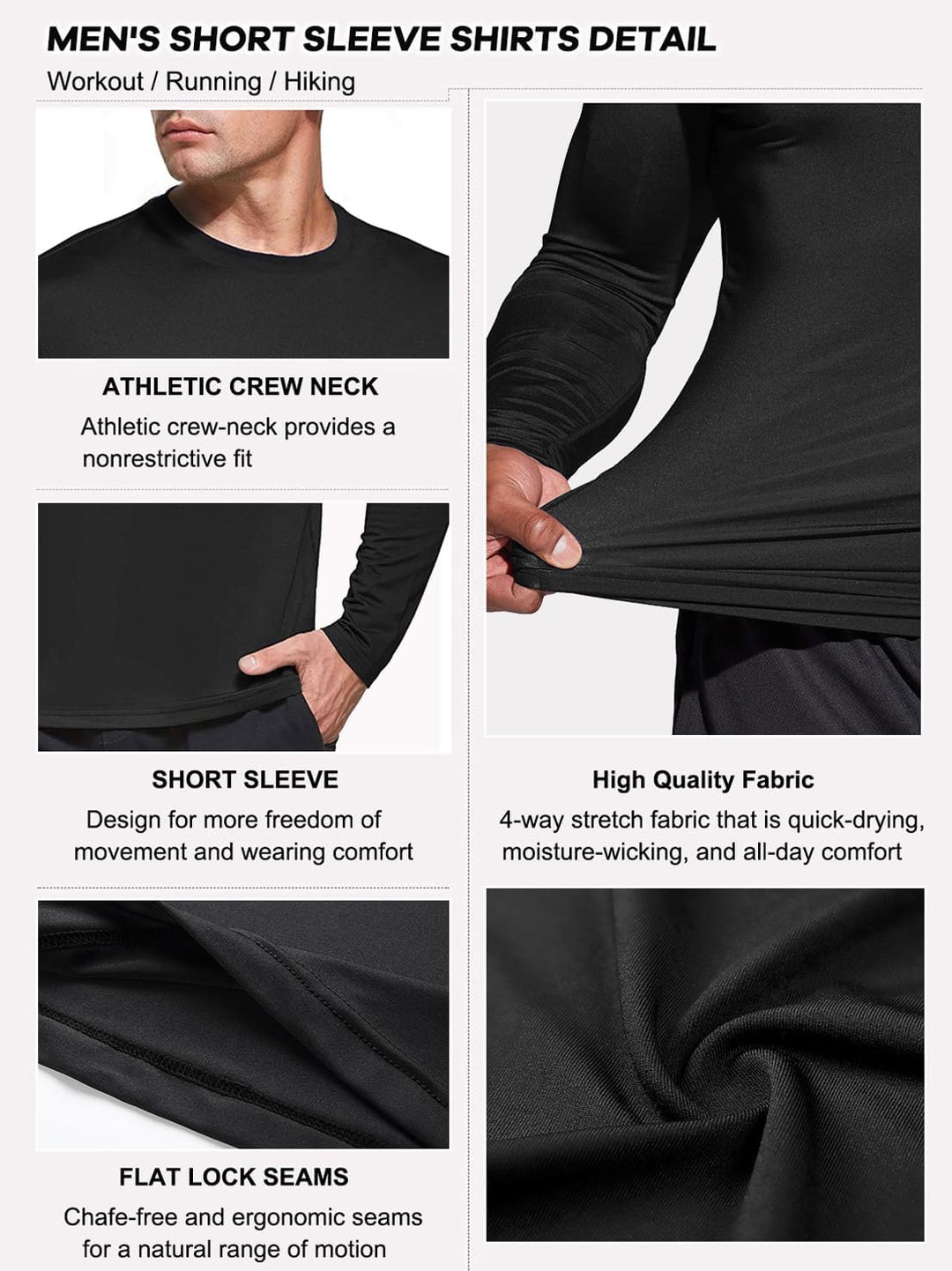 Herren 3er Pack Langarmshirt T-Shirts, UPF 50+ UV Schutz Schnelltrocknend Funktionsshirt Laufshirts,