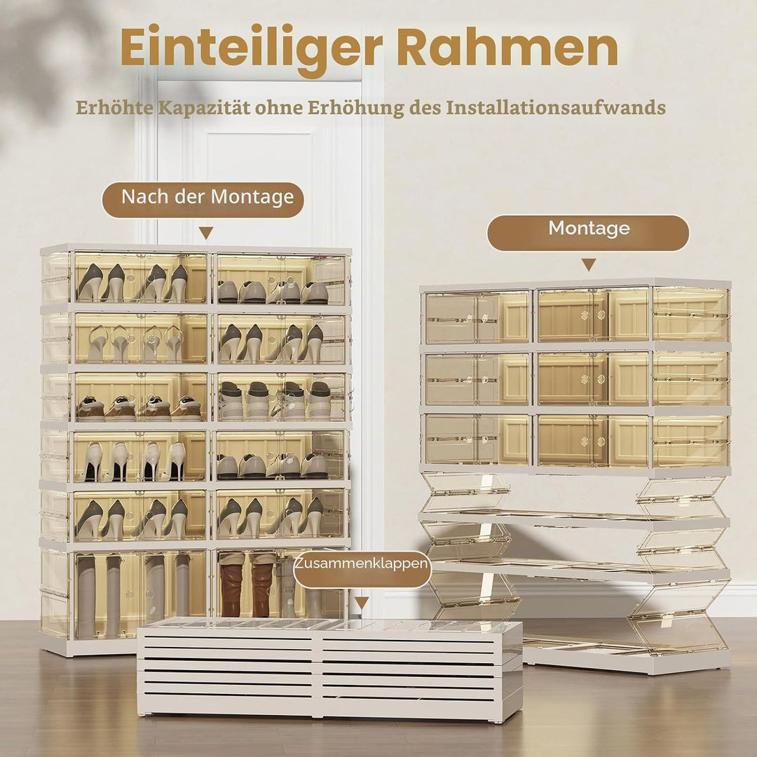 ELPHECO 6 Ebene Faltbares Schuhregal 2er Set Faltbare Schuhaufbewahrungsboxen für den Eingangsbereic