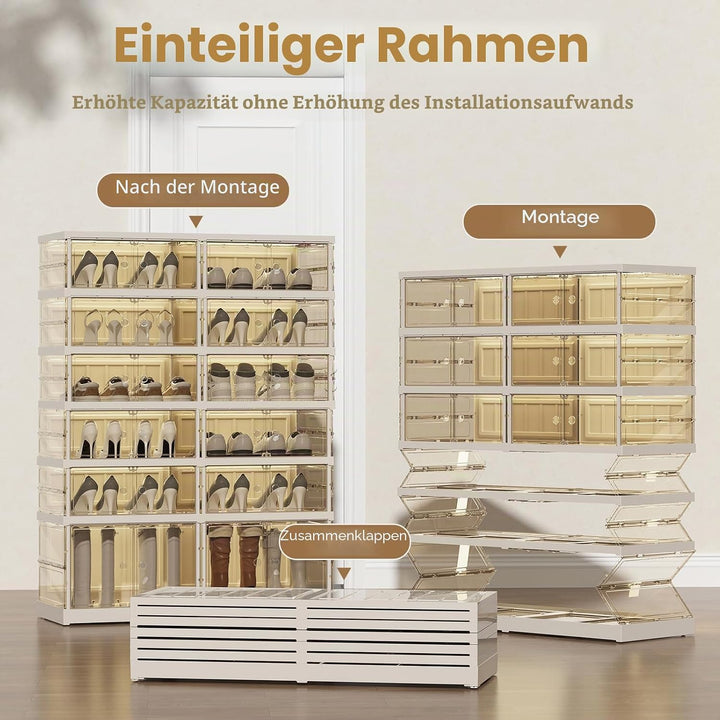 ELPHECO 6 Ebene Faltbares Schuhregal 2er Set Faltbare Schuhaufbewahrungsboxen für den Eingangsbereic