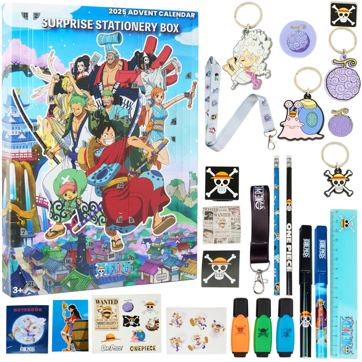 One Piece Adventskalender 2025 Kinder Weinachtskalender mit Sticker, Schreibwaren, Schlüsselanhänger