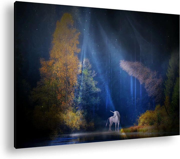 deyoli Einhorn auf einer Waldlichtung Format: 80x60 als Leinwandbild, Motiv fertig gerahmt auf Echth