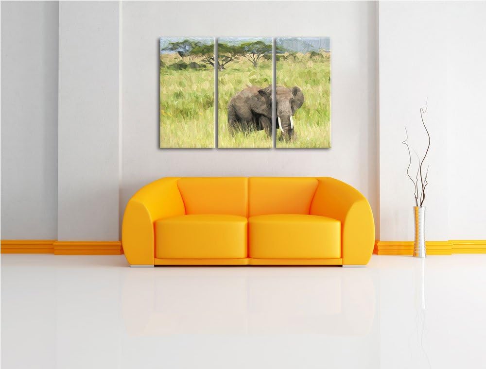 gigantischer Elefant in der Savanne NewArt 3-Teiler Leinwandbild 120x80 Bild auf Leinwand, XXL riesi