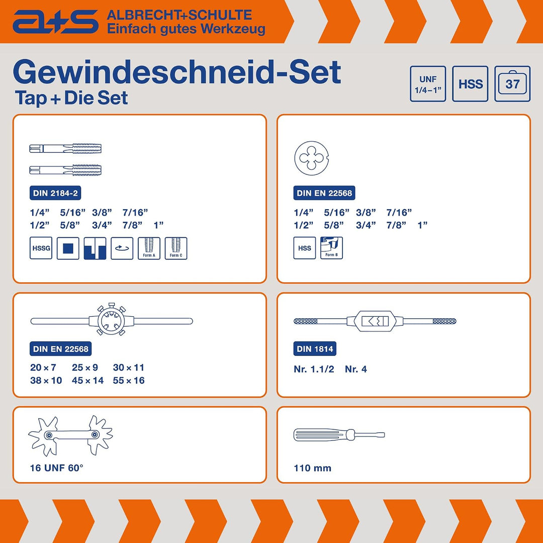 a+s UNF Gewindeschneider Set | HSS-G, 1/4&