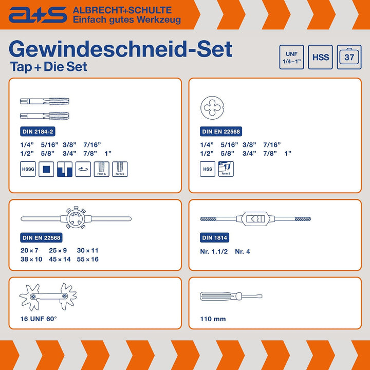 a+s UNF Gewindeschneider Set | HSS-G, 1/4&