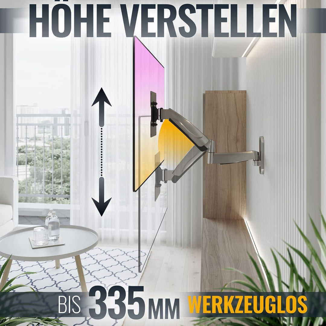 RICOO TV Monitor Wandhalterung Schwenkbar Gasdruckfeder für 27-47 Zoll, Universal TV Halterung S2722