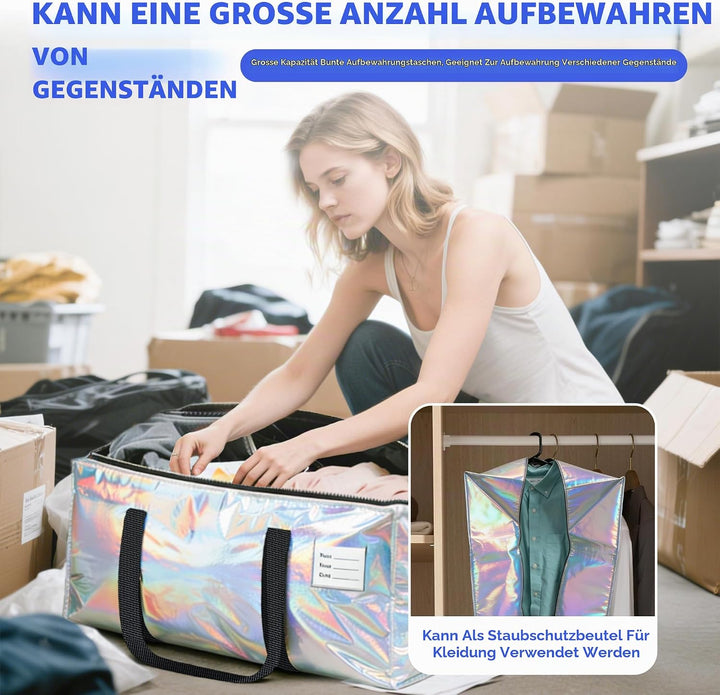 4pcs Grosse Aufbewahrungstasche 87L Heavy-Duty Umzugstaschen mit 8 Kärtchen, Faltbare Umzugskartons