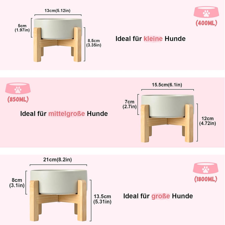SPUNKYJUNKY Hundenapf Keramik Erhöhter Futternapf Set mit Bambus Ständer für Katzen und Hunde (1800m