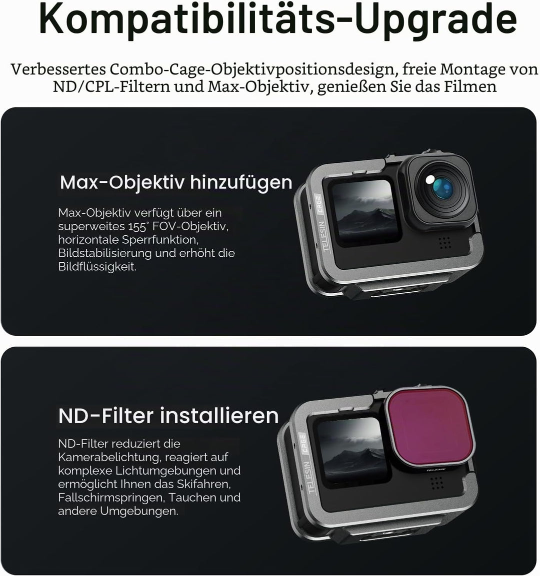 TELESIN Vertikale Aluminiumkäfig-Schutzhülle für GoPro Hero 12, 11, 10, 9, schwarz, passend für Go P