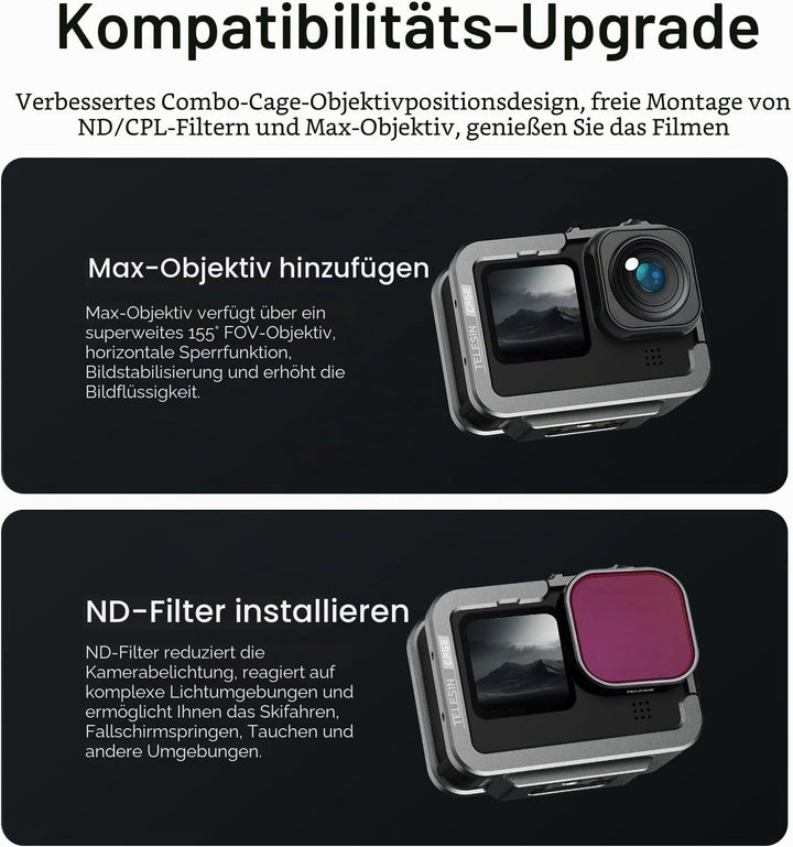 TELESIN Vertikale Aluminiumkäfig-Schutzhülle für GoPro Hero 12, 11, 10, 9, schwarz, passend für Go P