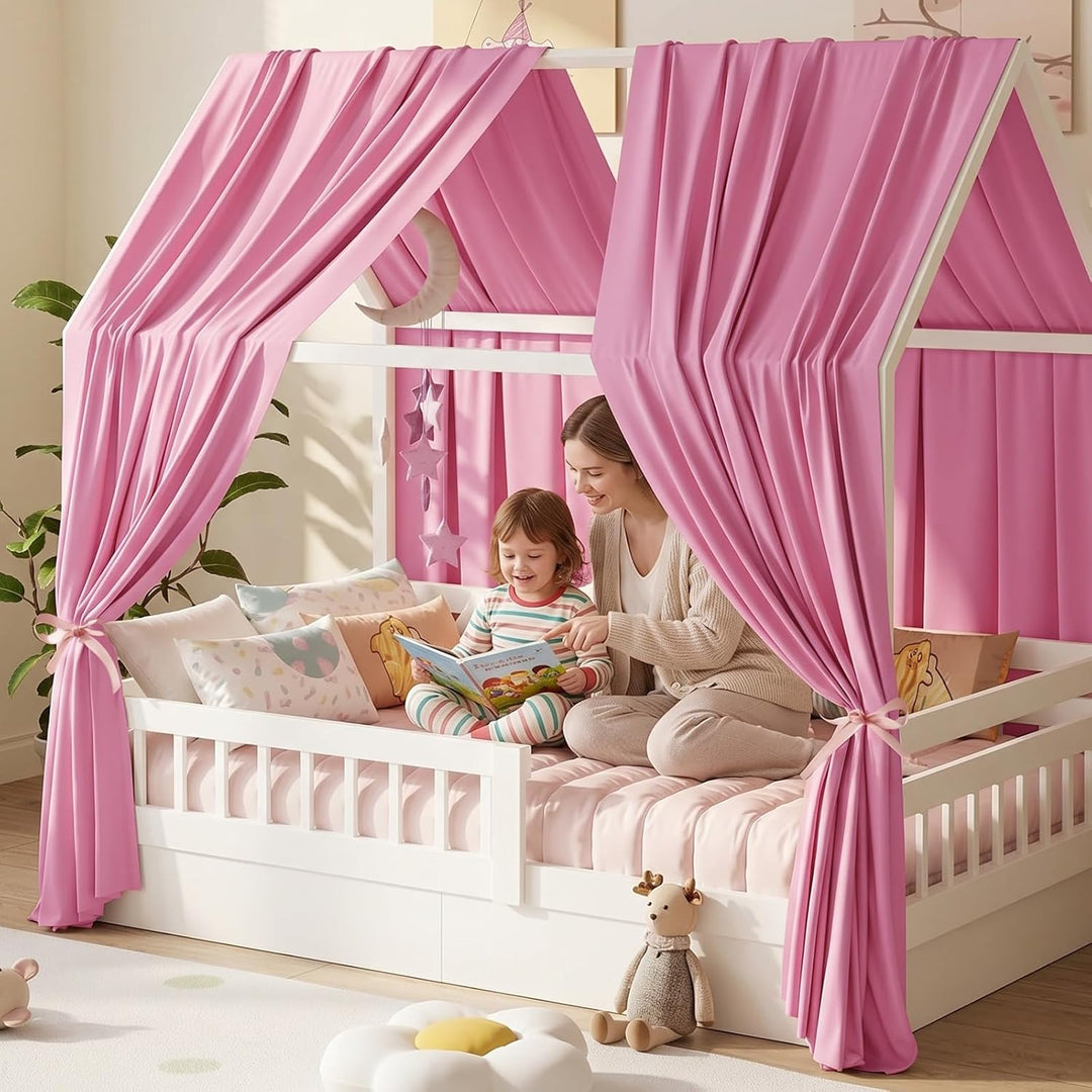 Hausbett Himmel, 2PCS Betthimmel Hausbett, Musselin himmelbett vorhänge, Hausbett Vorhang für Hausbe