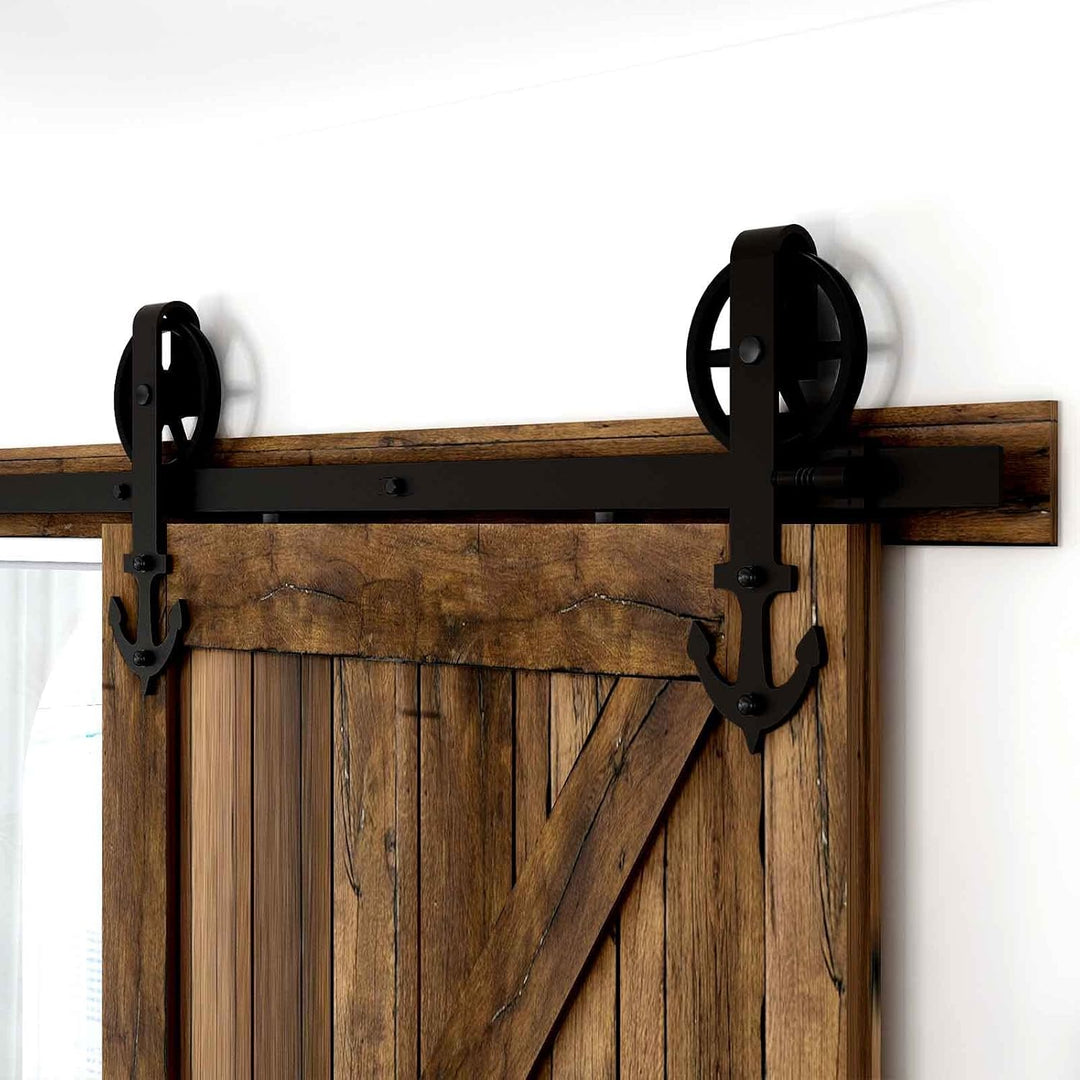 152cm/5FT Vintage Spoke Industrial Rad Schiebetür Barn Holz Innen Tür Schiebetürbeschlag Set Schiebe