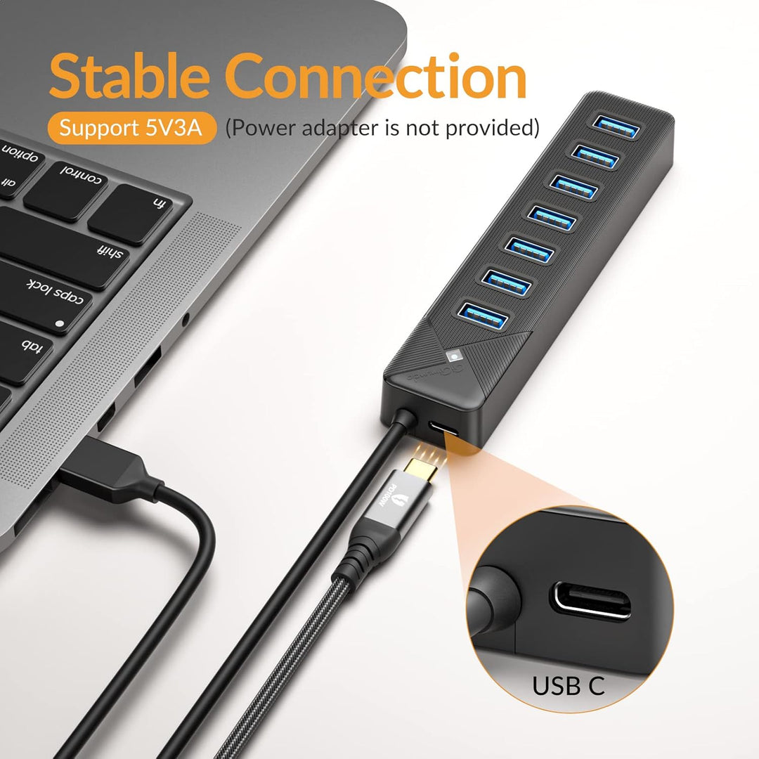 GiGimundo PG7U USB Hub 3.0, 7-Port USB Verteiler, 50CM Kabel mit 5V/3A Stromeingang, Mehrfach USB St