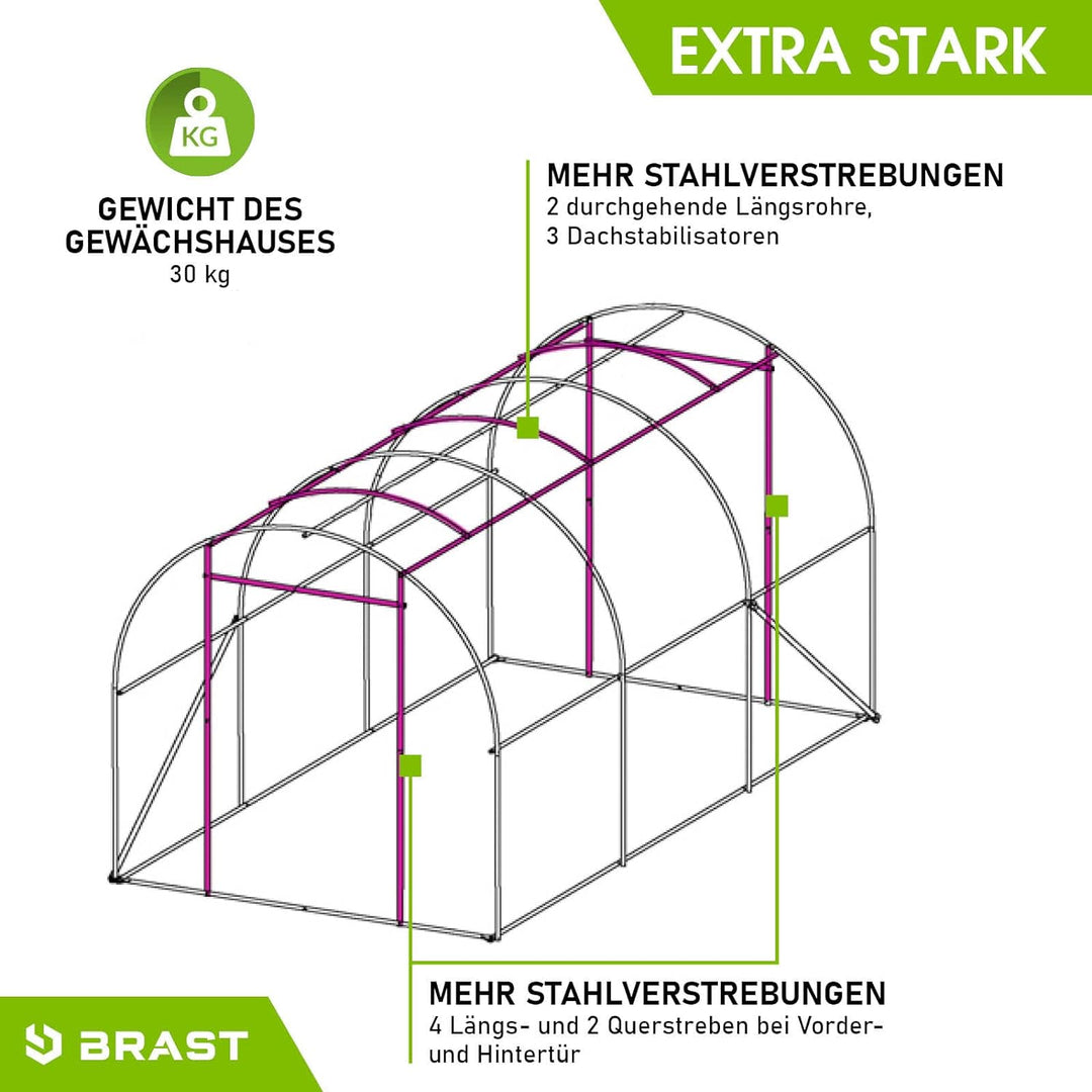 BRAST® Gewächshaus Foliengewächshaus mit Stahlfundament 4 Grössen 2x3m 3x4m 3x6m 3x8m Erdanker Gitte