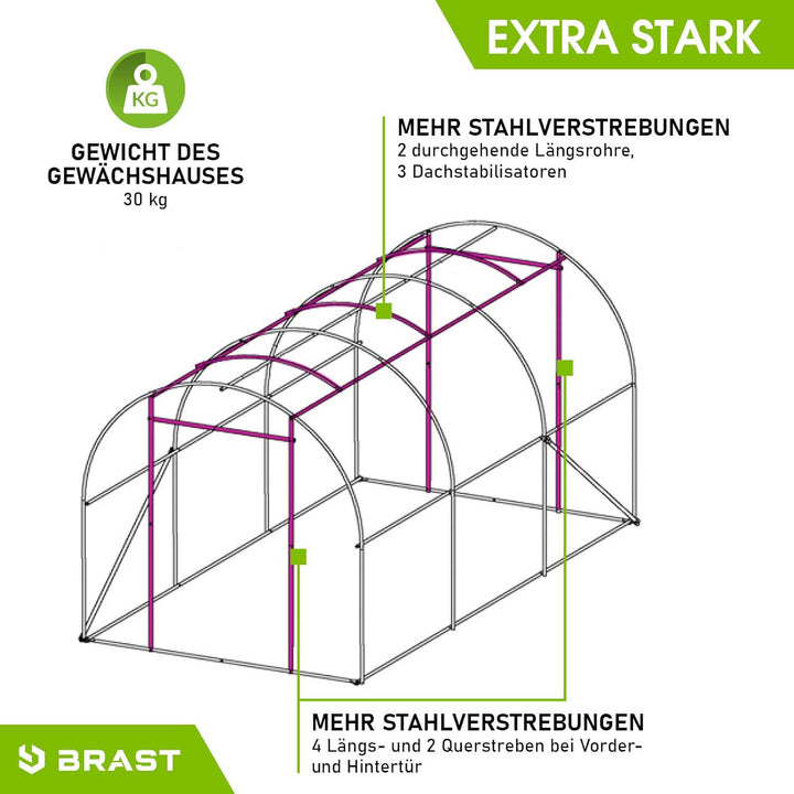 BRAST® Gewächshaus Foliengewächshaus mit Stahlfundament 4 Grössen 2x3m 3x4m 3x6m 3x8m Erdanker Gitte