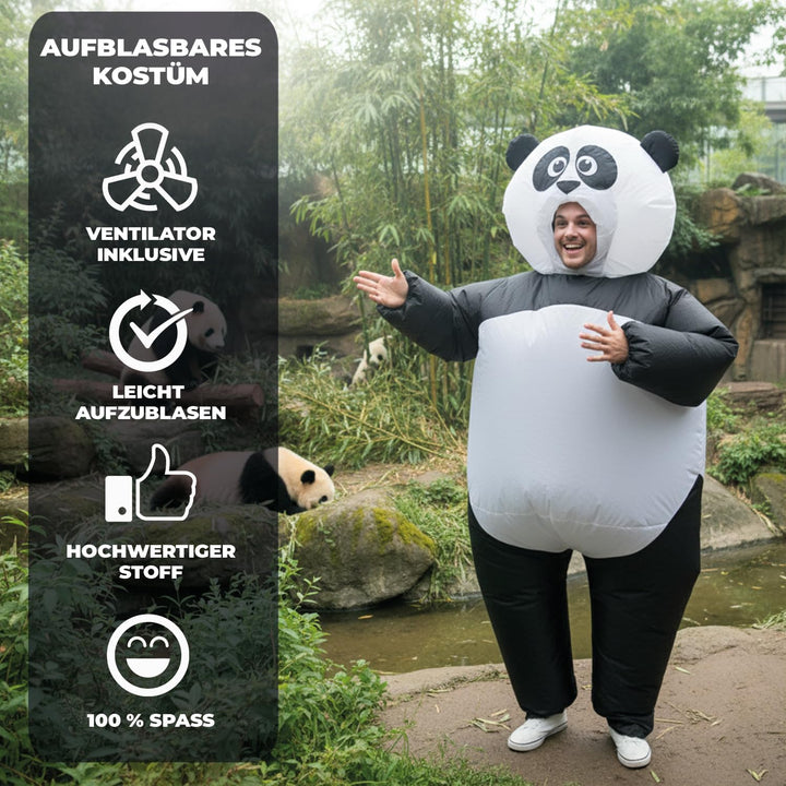 Aufblasbare Panda Verkleidung | Ungewöhnliches Kostüm in Erwachsenengrösse | Premium Qualität | Aus
