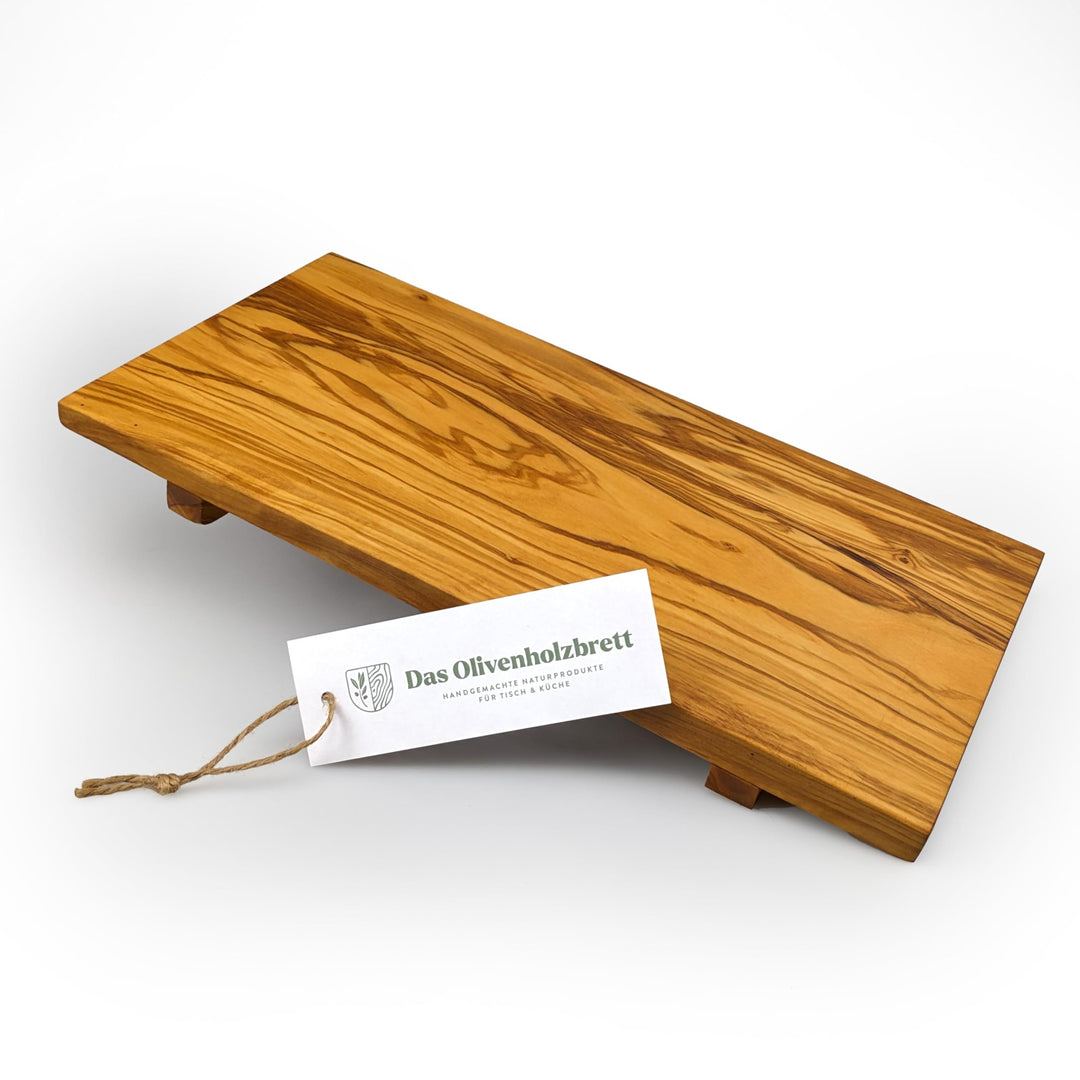 DAS OLIVENHOLZBRETT® Sushi Brett, Servier-Tablett aus Olivenholz 40cm x 20cm x 4cm, incl 1 Paar Stic