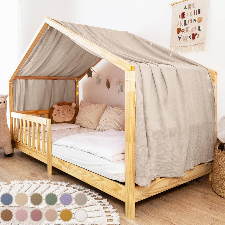 lilimaus Hausbett Himmel [Beige] - Betthimmel Hausbett aus 100% Baumwolle Musselin Handmade - Stoffh