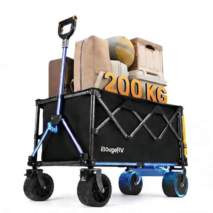 BougeRV Elektrischer Bollerwagen faltbar, 200 kg Belastbarkeit, Campingwagen mit Antrieb, 250W Doppe