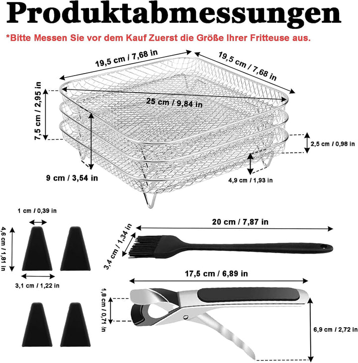 Airfryer Heissluftfritteuse Stapelbare Körbe, Edelstahl Air Fryer Korb Tray, Quadratisch Edelstahl G