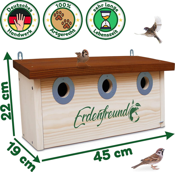 ERDENFREUND® Spatzen Nistkasten Marder-/Katzenschutz räubersicherer Brutkasten für Vögel pickfester