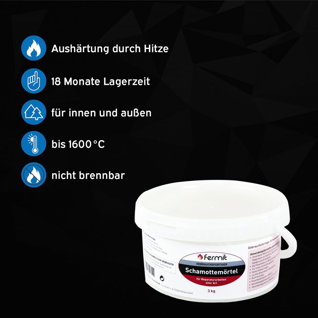 kör4u Schamottkleber beige + Fermit Schamottemörtel 3kg, Kleber für feuerfeste Bauteile, perfekt zur