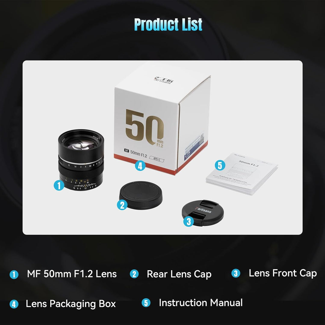 7Artisans 50mm F1.2 für Z-Mount Objektiv, APS-C manueller Fokus, kompatibel mit Nikon Z-Mount ZFC,Z5