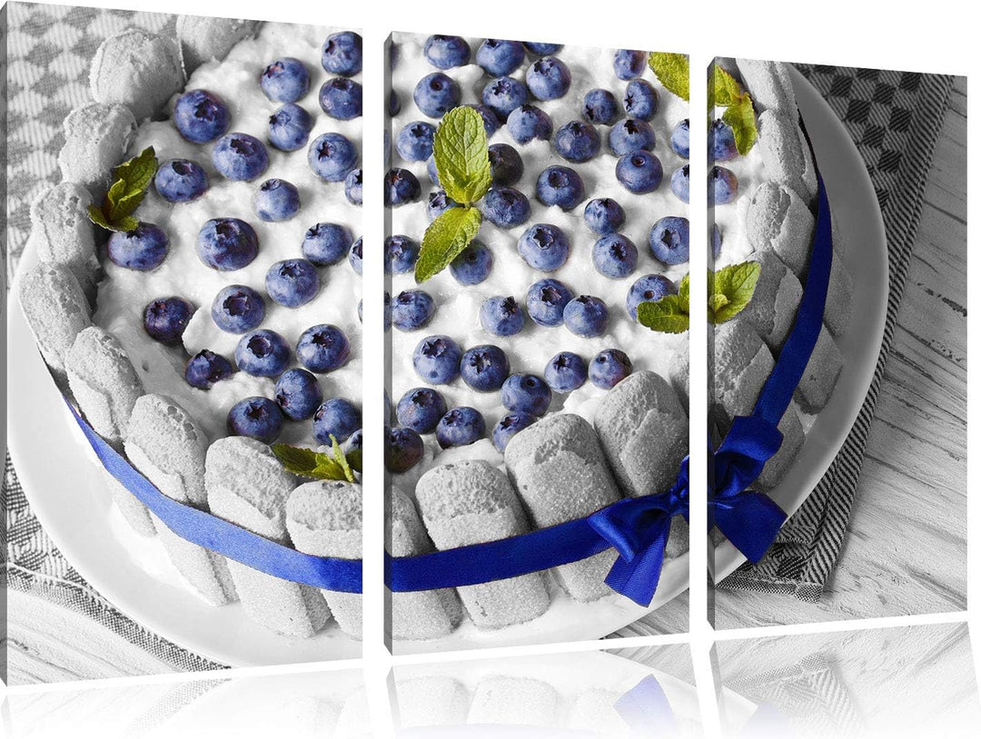 Pixxprint Leckere Blaubeertorte als Leinwandbild | Grösse: 3 Teilig (120x80) | Wandbild| Kunstdruck