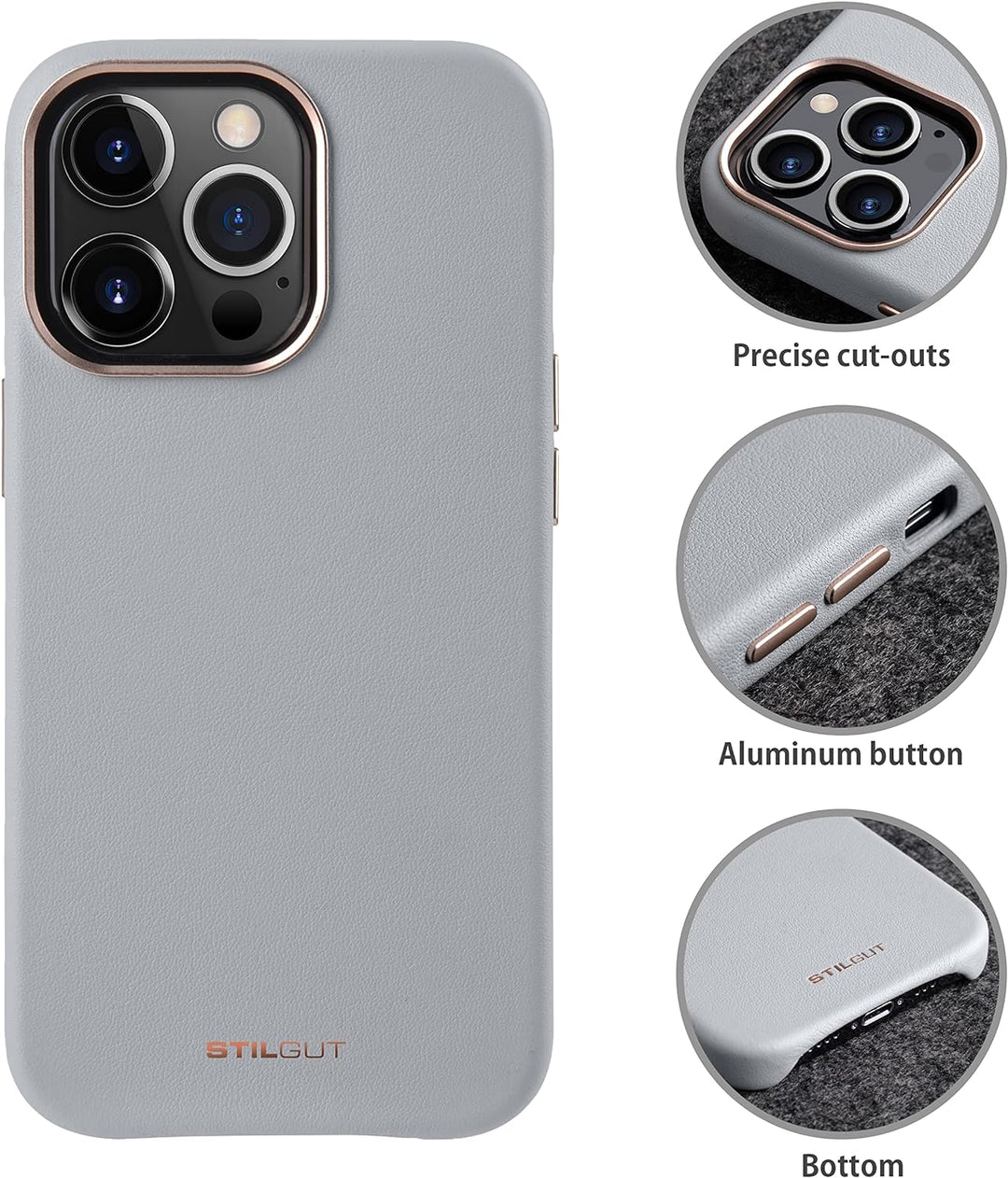 STILGUT Cover kompatibel mit iPhone 13 Pro (6.1") Hülle aus Leder - iPhone 13 Pro Case mit Tasten &