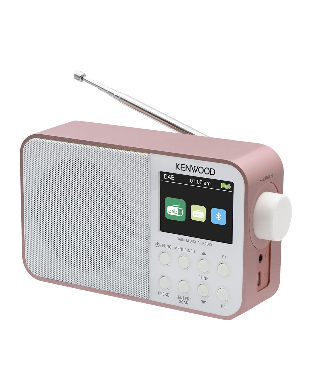 Kenwood CR-M30DAB-R - Tragbares DAB+ Radio mit Bluetooth, integriertem Akku & 6,1cm Farbdisplay, Ros