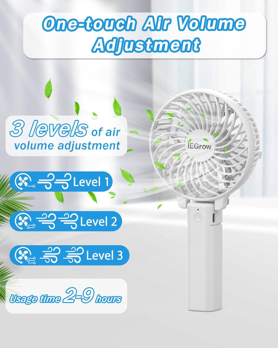 iEGrow Handventilator Tragbarer Mini Ventilatoren USB Wiederaufladbarer [2-9 Betriebsstunden] 3 Gesc