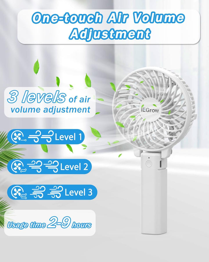 iEGrow Handventilator Tragbarer Mini Ventilatoren USB Wiederaufladbarer [2-9 Betriebsstunden] 3 Gesc
