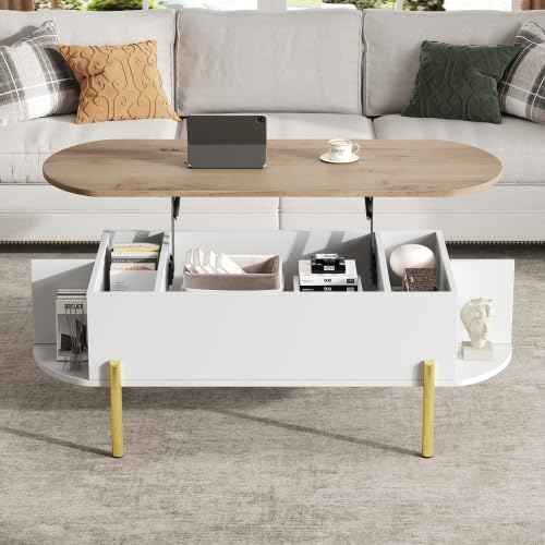 Merax Anhebbarer Couchtisch – Modernes Wohnzimmertisch Design mit Verstecktem Stauraum und Flexibler