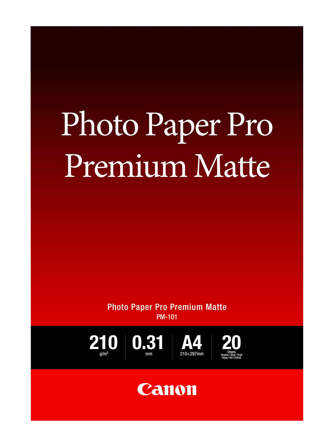 Canon Fotopapier PM-101 Premium matt - DIN A4, 20 Blatt (210 g/qm) für Tintenstrahldrucker, a4 / 20