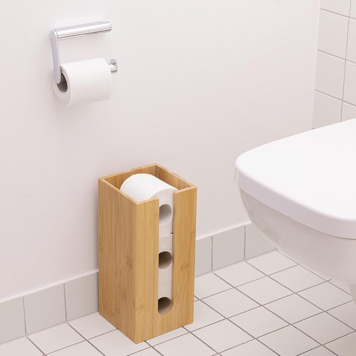 Navaris Bambus Toilettenpapier Rollenhalter - 15x15x33cm Ersatzrollenhalter frei stehend kompakt - B