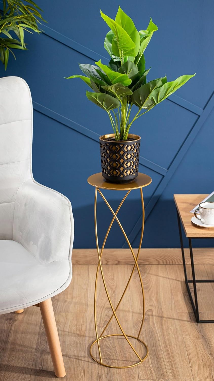 HowHomely Gold Blumenständer Metall 70 cm Hoch - Solider und Robuster Blumenhocker mit Eleganter Des