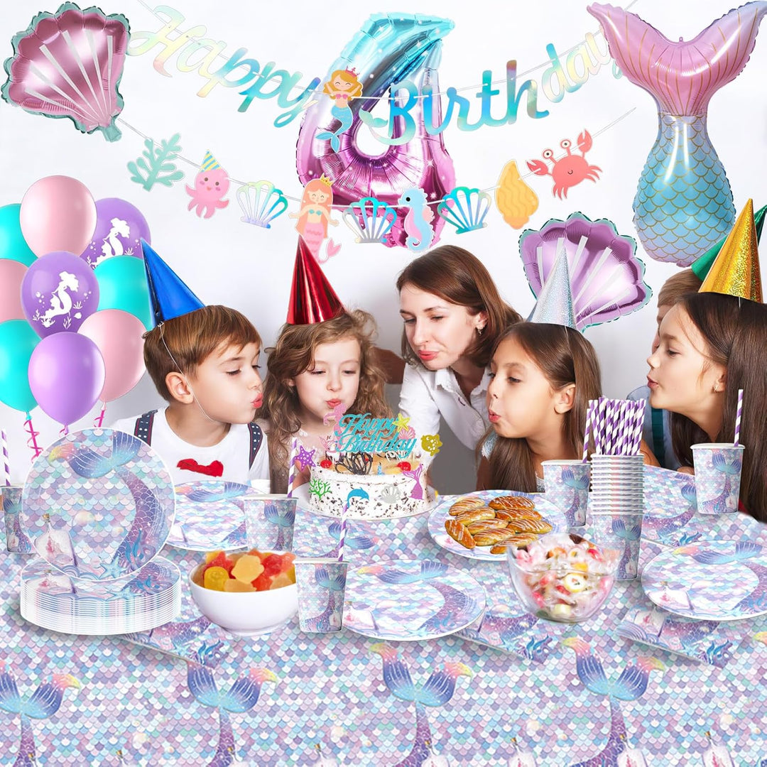 Meerjungfrau Geburtstag Deko Kindergeburtstag Partygeschirr Set mit Luftballons für 16 Gäste 4 Jahre