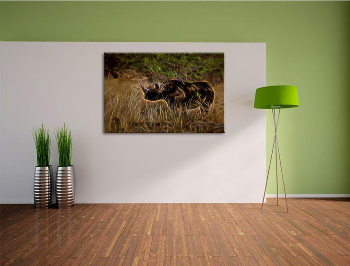 Nashorn in der Savanne Deluxe Format: 100x70 cm auf Leinwand, XXL riesige Bilder fertig gerahmt mit