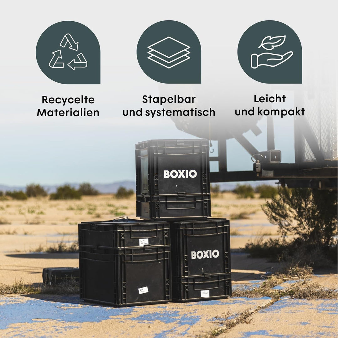 BOXIO – SOLO: Aufbewahrungsbox mit Deckel – Eurobox 40x30 x 28 cm – perfekte Plastikbox Transportkis