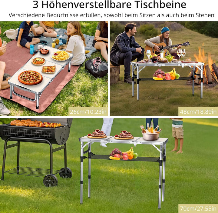 Anbte Campingtisch Klapptisch Aluminium 88x40cm (LxB) mit 3 Verstellbare Höhe Tragbar Picknicktisch