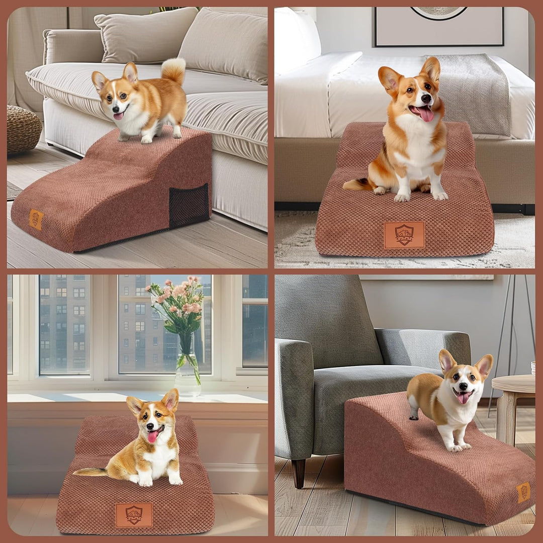 MASTERTOP Hundetreppe 2 Stufen- Breiter Hunderampe Katzentreppe, Hochdichtem Schaumstoff Haustiertre