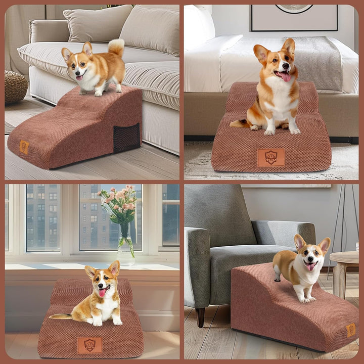 MASTERTOP Hundetreppe 2 Stufen- Breiter Hunderampe Katzentreppe, Hochdichtem Schaumstoff Haustiertre