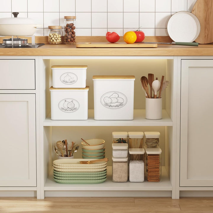 Lifewit Kartoffel Aufbewahrungsbox, 3er Set Grosse Kunttsoff Vorratsdosen für Kartoffel Zwiebel knob