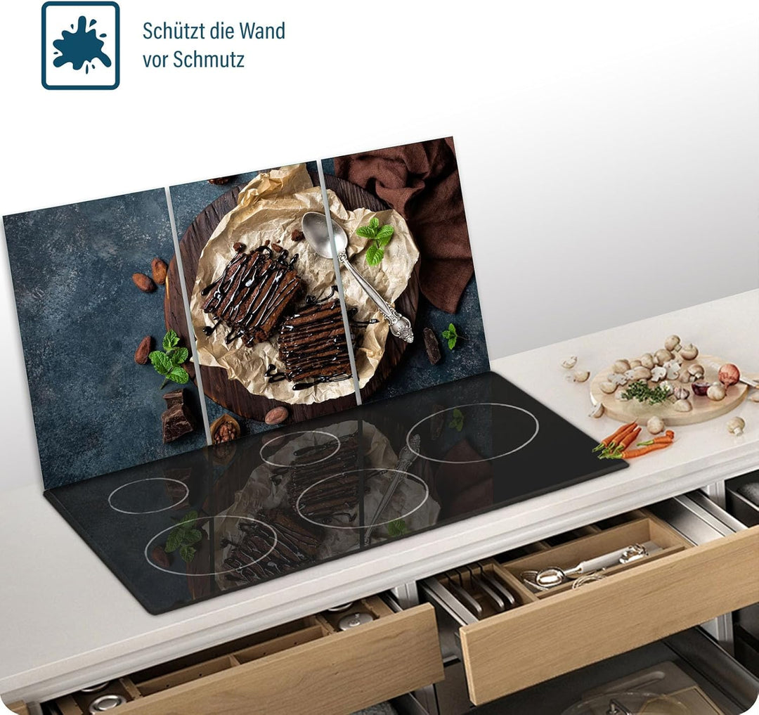 SFArt Herdabdeckplatte – Gehärtetes Glas Schneidebrett & Ceranfeld Abdeckplatte 3 Teilig 30x52 – Hyg