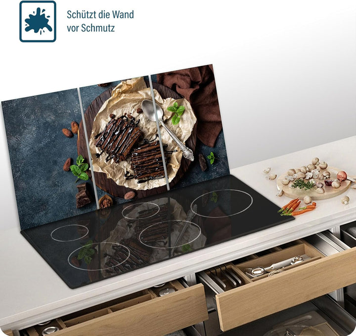 SFArt Herdabdeckplatte – Gehärtetes Glas Schneidebrett & Ceranfeld Abdeckplatte 3 Teilig 30x52 – Hyg