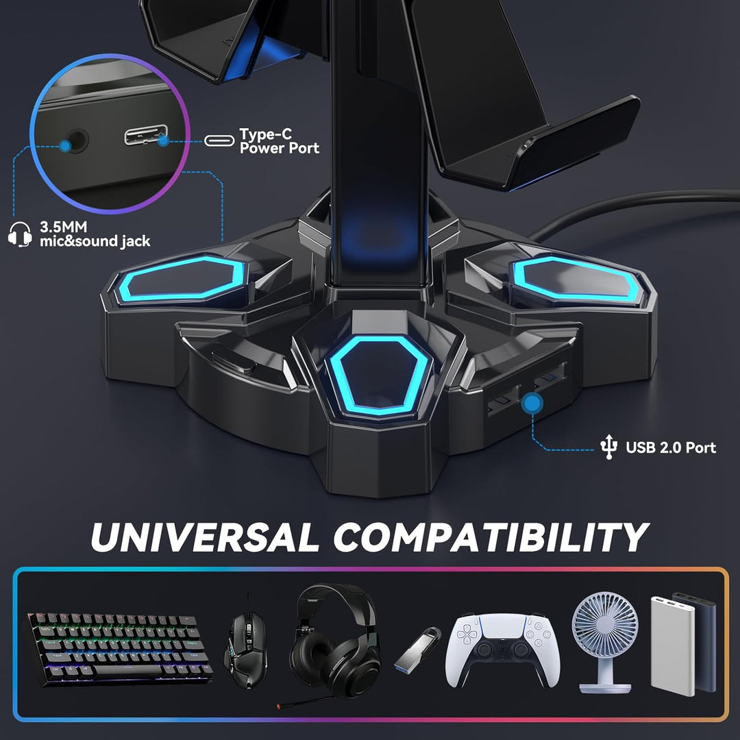 KDD Gaming Headset Halterung & Controller Halter mit 9 Lichtmodi, Universal Kopfhörer Halter mit USB