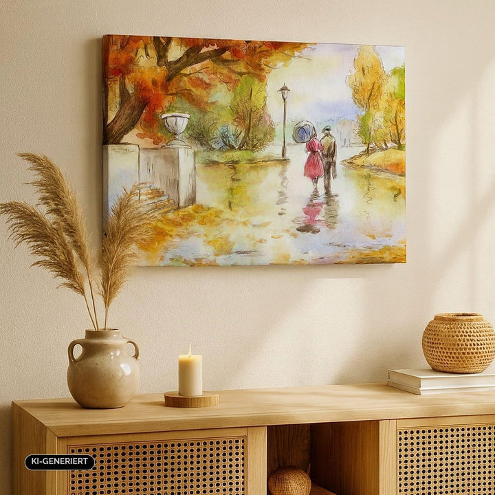 Bilder auf Leinwand Wetter regen herbst park Leinwandbild 70x50cm Wandbilder Dekoration Wohnzimmer S